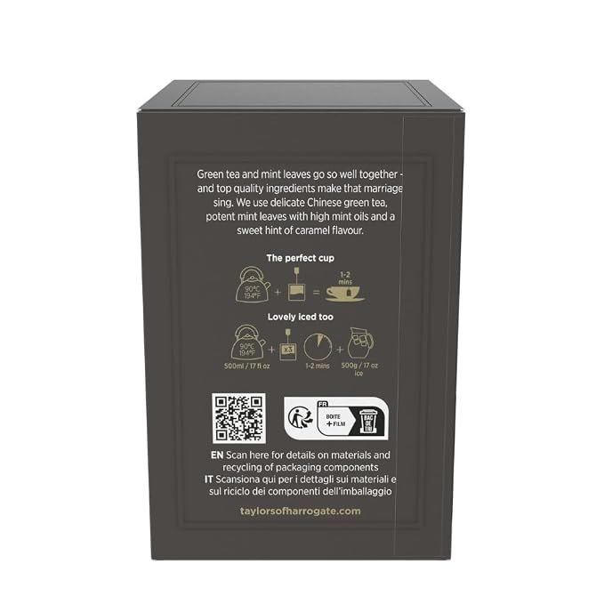 Taylors of Harrogate Green Tea with Mint, Individually Wrapped Bags, 20 Count (Pack of 1), Refreshing, Light & Lively, Caffeinated, Enjoy Hot or Iced, 20 Teabags
