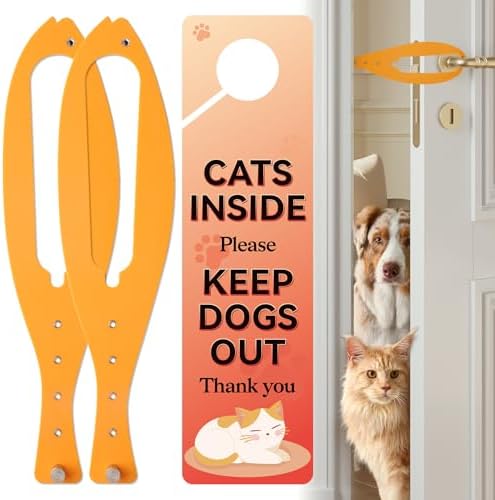 TGIOW Cat Door Latch, Cat Door Stopper Keep Open 2.5-6", 2 Pcs, Yellow | Keep Dogs Out of Litter Box and Food, Door Prop for Cats with 5 Adjustable Sizes, Door Plate Included, Pet Gate Alternative