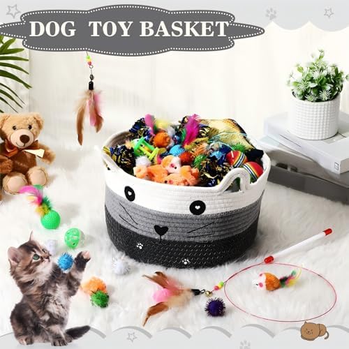 Zopeal 76 Pcs Cat Storage Basket Gift Toys Set, Grey