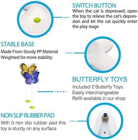 ALL FOR PAWS Interactive Cat Toy, Automatic Cat Toys with Butterfly for Indoor Cats, Electric Cat Teaser Wand Stimulating Kitty Toys Enrichment