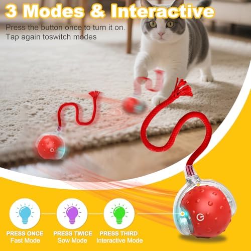 3-Pack Interactive Cat Toys Ball for indoor Cats＆Dog,Automatic Cat Toy with Smart Obstacle Avoidance & Bird Chirps,Includes 8 Cat Spiral Spring,Cat Enrichment Toys for Indoor Cats(Red Blue Orange)