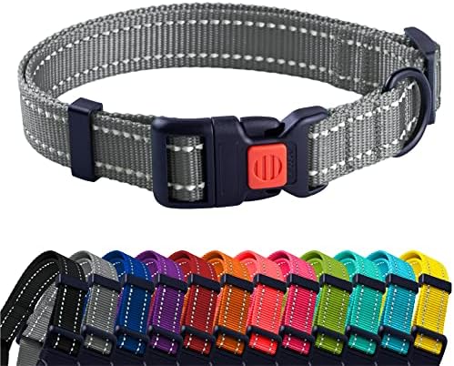 Reflective Dog Collar, Quick-Release Buckle (Grey, 14-18 Inch)