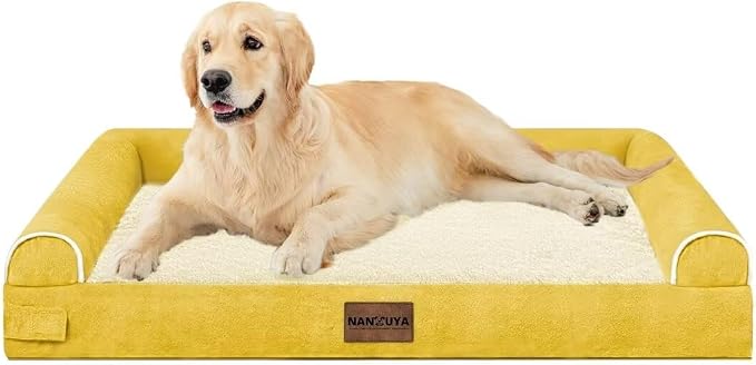Orthopedic Dog Bed for Large Dogs, 36 x 27 Inch, Ginger | Egg crate foam for joint support, 3-sided bolster pet sofa, waterproof lining, washable cover, and non-skid base
