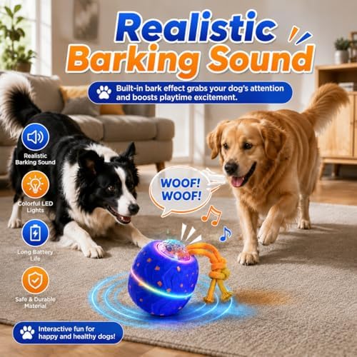 Smart Interactive Dog Ball, Automatic Rolling with LED Glow, E-TPU Dog Ball, Toy for Dog