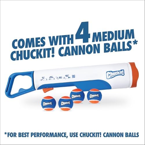 Chuckit! Max Cannon 24M Dog Ball Launcher for Fetch, 24-Inch Dog Fetch Toy and Interactive Ball Launcher, Works with Medium 2.5-Inch Balls, Includes 4 Balls