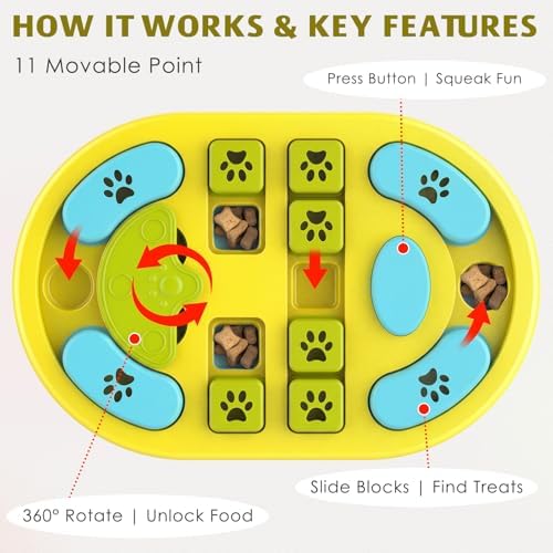 Dog Puzzle Toy, Interactive Treat Dispensing Toys, Yellow | Dog Enrichment Toys, IQ Training & Mental Stimulation, Non-Slip Slow Feeder, For Puppies Small Medium Large Dogs Cats