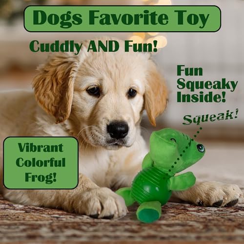 Green Frog Plush Chew Toy for Dogs, Soft Plush Dog Toy with Durable Ball for Small, Medium, Large Dogs.