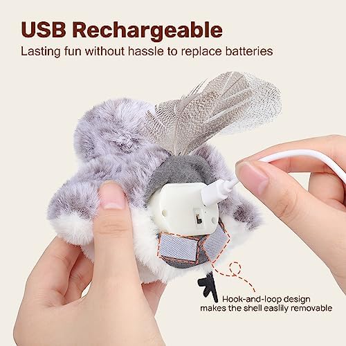 Potaroma Cat Toys 2 Pcs Flapping Sandpiper Pair-Mate | Lifelike Birds Chirp, Chargeable Touch Activated Kitten Fun Interactive Kitty Exercise with Catnip for All Breeds