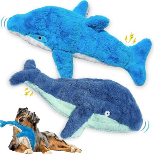 Crinkle Dog Toy – No stuffing Squeaky Dog Toy for Small, Medium & Large Breeds, Interactive Tough Toy Set - Ideal for Chewing, Teething & Fetch, Durable Pet-Safe Materials - Soft Blue Plush, Large