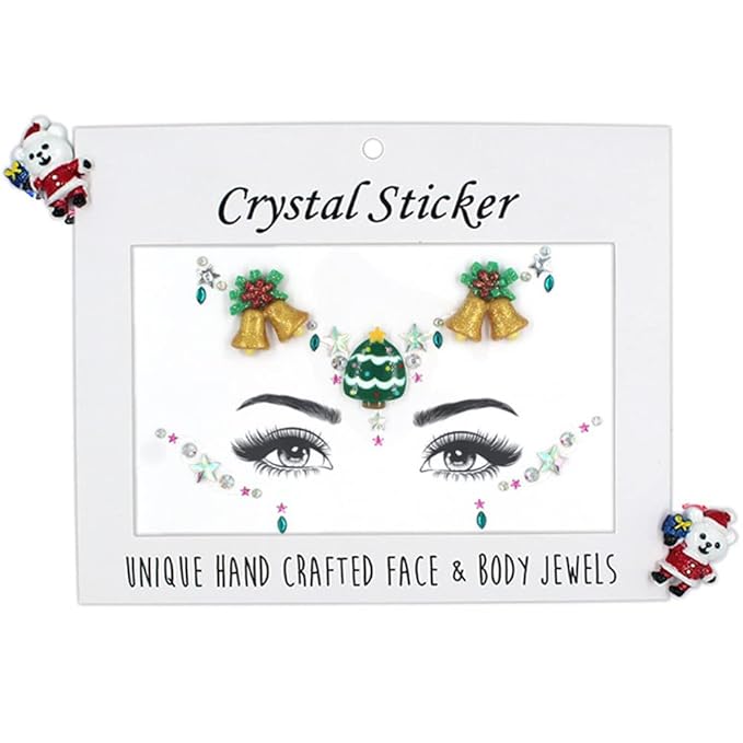 Christmas Face Gems Tattoo Stickers Xmas Body Jewelry Facial Rhinestone Tattoo Santa Claus Snowman Christmas Tree Design Temporary Tattoo Sparkly DIY Jewel Paste for Christmas Halloween Party Carnival Festival Makeup(4 Sets)