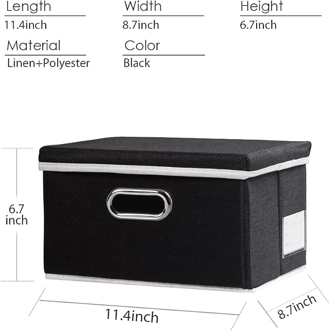 Storage Boxes with Lids [3-Pack] Fabric Collapsible Storage Bins Organizer Containers Baskets Cube with Cover for Home Bedroom Closet Office Nursery Black（11.4X8.6X6.7