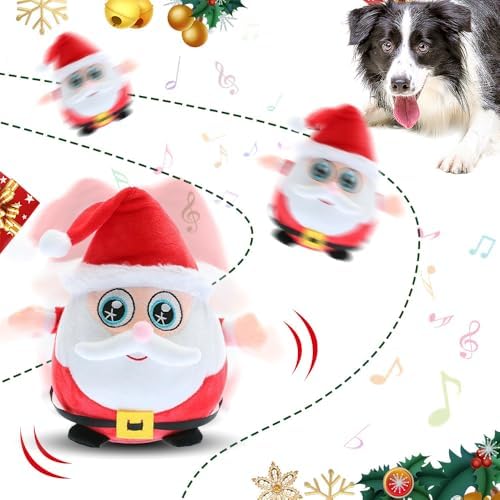 Active Moving Pet Plush Toy, Upgrade Interactive Dog Toys Talking Moving Dog Ball Toy Washable Cartoon Pig Plush Sound Electronic Herding Ball for Dogs Shake Bounce Boredom Talking Toys (Santa Claus)