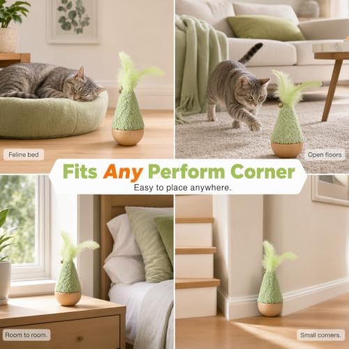 Self-Righting Cat Toy – 2Pcs Interactive Pet Toys with Feather，Brown