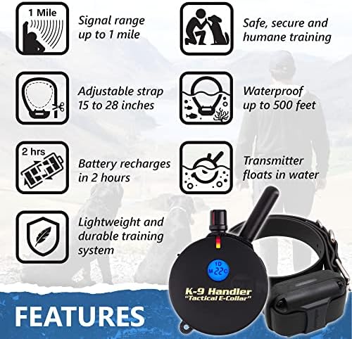 Educator K9-800 Tactical E Collar for Dog Training with Remote - 3/4 Mile Range, Waterproof, 100 Stimulation Levels, Tone or Vibration Mode, Night Light for Small, Medium & Large Dogs (37 inc)