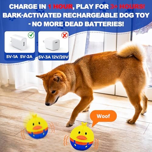 ZanLLW Interactive Dog Toys, Responds to Barks, Nudges & Paws, Keep Them Busy for Hours! Rechargeable Hard-Wearing Oxford Fabric Self-Play Puppy Toy with Motion/Sound Feedback, Dog Indoor-Play Toy