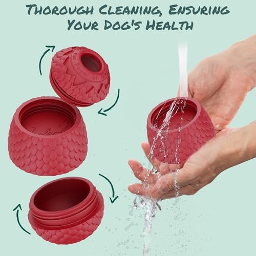 Treat Dispensing Dog Cognitive Toy to Keep Them Busy, Freezable Fillable Rubber Enrichment Lick Toy for Small and Medium Dogs 10-60 lbs, Long-Lasting Interactive Puzzle Dog Toy (Red)
