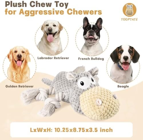 TOOPTATE Hippo Squeaky Dog Toy, Gray, Medium