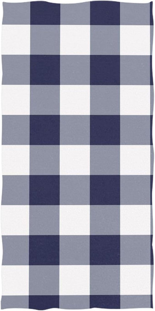Navy White Checkboard Beach Towel, Microfiber Absorbent Quick Dry Swimming Yoga Beach Towels for Women, Men, Kids