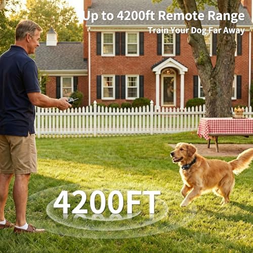 Dog Shock Collar - 4200 Feet Training Collar with Remote & IP67 Waterproof, 4 Training Modes - Beeper, Vibration, Electric Shock,Light for Small to Large Dogs (8-150 Lbs)