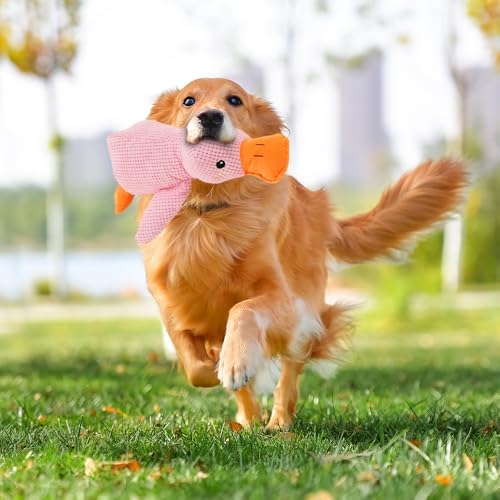 Cecurpo Indestructible Calming Duck Dog Toy, Squeaky Dog Plush Chew Toy
