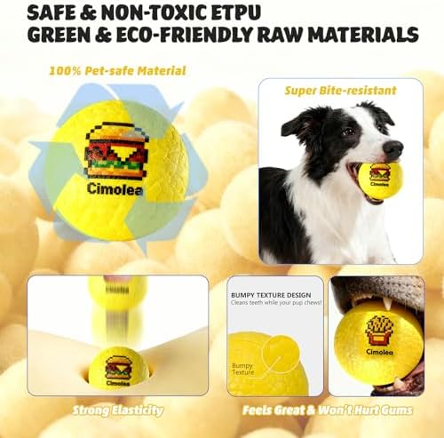 Dog Balls Tennis Balls for Dogs, Interactive Dog Toys for Aggressive Chewers, Dog Toy to Keep Them Busy, Puppy Chew Toys for Teething, Durable Dog Ball for Medium Small (Fast Food-2.6")