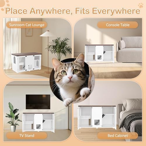Vinsetto 47.2" Large Cat Litter Box Enclosure LED Light Cat House White