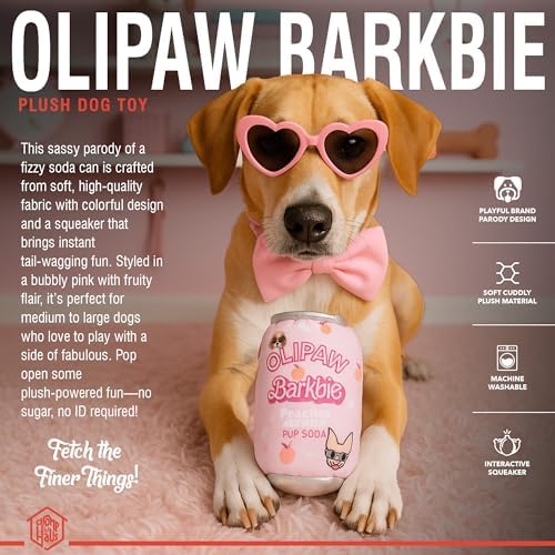 Olipaw Barkbie – Luxurious Parody Plush Dog Toy with Squeaker, Premium Fabric, Embroidered Details, Designer-Inspired Chew Toy, Fun Gift for Medium Dogs & Dog Lovers