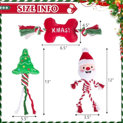 PUPTECK Christmas Dog Squeaky Chew Toys 3 Pack