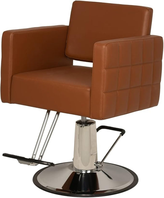 Buy-Rite Icon Styling Chair in Camel for Professional Salons & Barbershops, Extra Wide Seat, Quilted Design, Hydraulic Pump, Tufted Back, Easy-Clean Vinyl, Durable Steel Frame, YLG-192-CAM