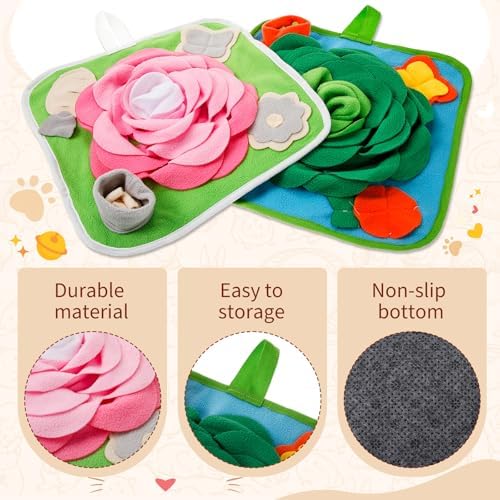 Yinkin 2 Pcs Rabbit Foraging Snuffle Mat for Small Animals Puzzle Toys Funny Interactive Nosework Feeding Mat for Bunny Hamsters Guinea Pigs Ferrets Chinchillas (13.8 x 13.8 Inches,Classic Style)