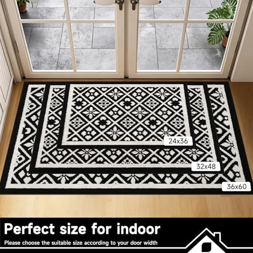 Ileading Indoor Door Mat, Absorbent Muddy Mats for Dogs, Low-Profile Entrance Welcome Mat with Non-Slip Rubber Backing, Washable Runner Carpet for Hallway,Entryway,Kitchen (Black 32x48in)