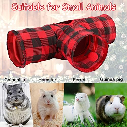 YUEPET 3 Way Bunny Hideout Tunnel, Guinea Pig Toys, Red Plaid