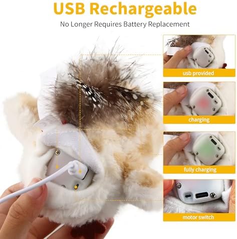 Gigwi Interactive Cat Toys for Indoor Cats, Flapping and Chirping Catnip Toys for Cat Exercise, Automatic Cat Toy with Beating Wings & Real Feather Tail, Rechargeable Cat Kicker Toy Princess