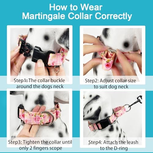 Martingale Collar for Dogs with Buckle Pink Floral Dog Collars No Pull Cute Girl Female Dog Collar for Large Dogs, Watercolor Pink Rose