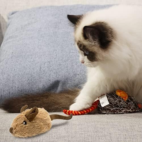 Gigwi Interactive Cat Toys for Indoor Cats, Cat Mouse Toys 2 Pcs with Electronic Realistic Squeaky Sound, Automatic Moving Kitten Toys Electric Mice Toy Self Play Exercise(Brown & Orange Ears)