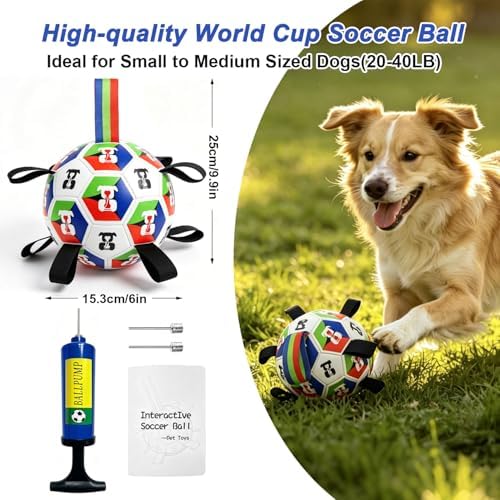 Rensh Dog Soccer Ball with Straps 6 Inch, Interactive Dog Ball for 20-40 lb