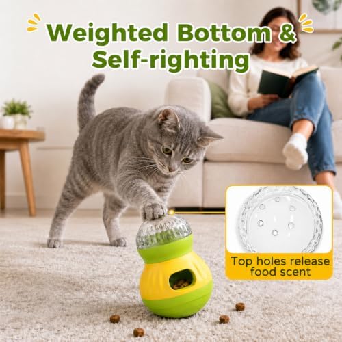 Interactive Cat Wobble Toy Treat Dispenser – Cat Puzzle Feeder & Slow Feeder Ball for Indoor Cats, Small Dog Enrichment Toy for Puppies (Green)