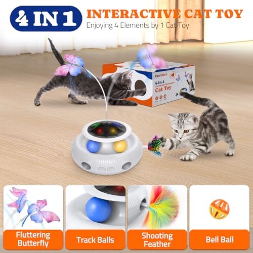 Pawtners Cat Toys, Automatic Interactive Kitten Toys for Indoor Cats, White