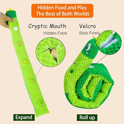 Plush Dog Toys, Long Foldable Squeaky Chew Pet Toys (Blue Dinosaur)