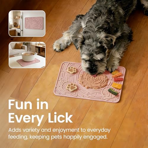 OHMO Lick Mat for Dogs&Cats, Space Pattern, 6×10", 2pcs, Sage Green&Coral