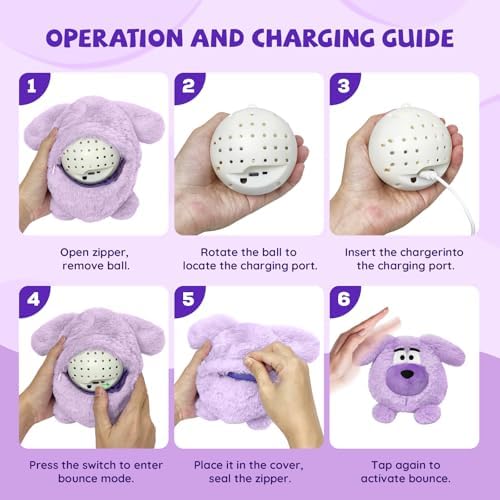 Moving Dog Ball, Jumping Squeaky Interactive Dog Toys, Plush Chew Toys for Small Dogs, USB Rechargeable (Purple)