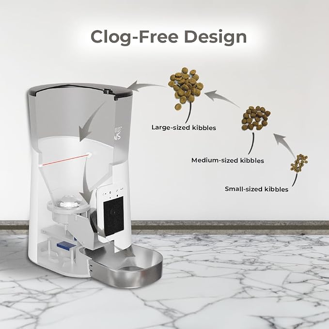 Smart HD Pet Feeder, 6L, White/Stainless Steel | 1080p Camera, 2-Way Audio, Voice Recording, Night Vision, Scheduled Meals, Backup Power, Easy to Clean, Anti-Jam Design