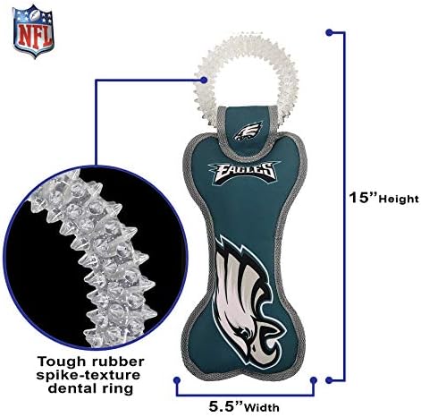 Pets First NFL Philadelphia Eagles Dental Dog TUG Toy with Squeaker. Tough PET Toy for Healthy Fun, Teething & Cleaning Pet's Teeth & Gum., Team Color, one Size (PHL-3310)
