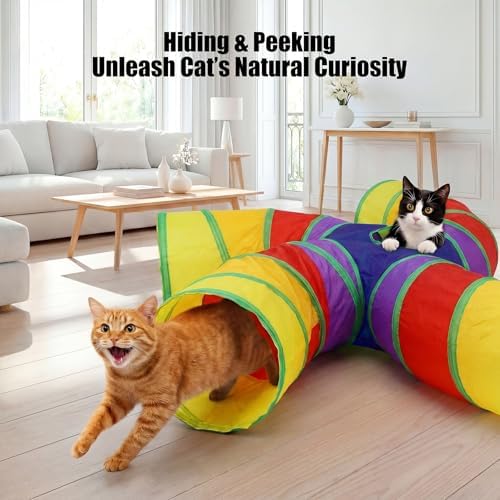 Bemodst S-Type Cat Tunnel, 2 Way/3 Way/4 Way/5 Way Collapsible S-Shape Small Animal Tubes Kitty Tunnels Interactive Maze House Toy with Storage Bag for Kitten Puppy Rabbit Guinea Pig (Rainbow-5 Way)