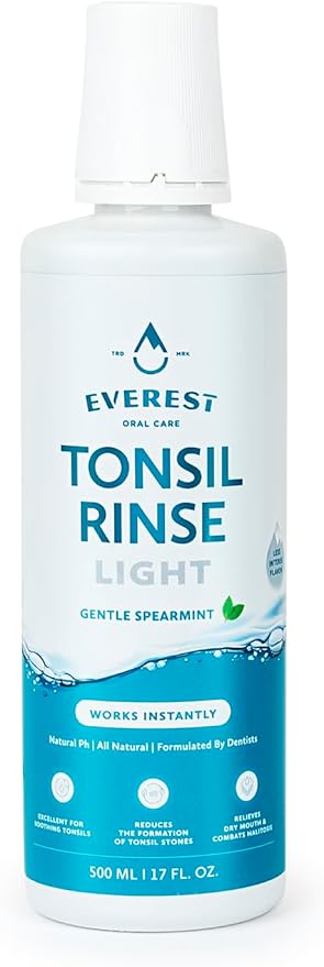Everest Mouth Wash & Tonsil Stone Remover – Natural Mouthwash or Oral Rinse Liquid to Help Soothe Tonsils, Bad Breath, & Relieve Dry Mouth - Alcohol Free Treatment (17 fl oz, Light Spearmint)