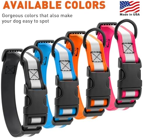 Dogline BioThane Reflective Dog Collar – Waterproof Heavy Duty Dog Collars – High Visibility Quick Release Dog Collar with Sturdy Buckle – Fun Modern Colors – Comfortable and Safe