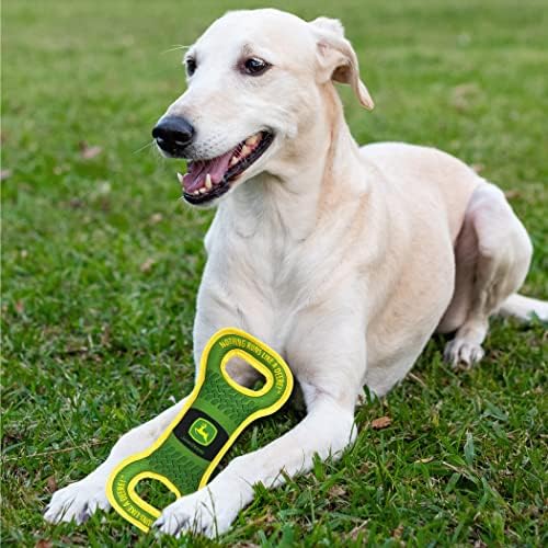 Pets First John Deere Dog Squeak TUG Toy Tough-Nylon Bone Toy for Dogs & Cats. Durable Sturdy PET Toy with John Logo. Best Dog Field Toy for Dog Owners, Farmers, Builders, Etc.., Green (JOD-3030)