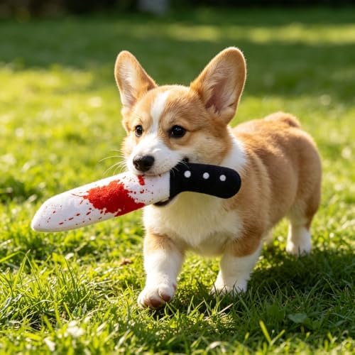 4 Pcs Halloween Squeaky Dog Toy Plush Knife Dog Chew Toys Plush Cat Playing Toys Teeth Grinding Pet Training Toy for Dog Cat Relief Decompression