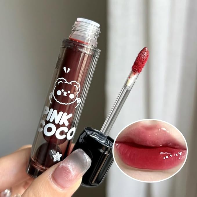PINKCOCO Mirror Gloss Lip Lacquer Set, 2 Pack (2.4g Each) – Long-Lasting Non-Sticky Lip Gloss, High Shine Moisturizing Lip Tint, Nude & Bright Shades for Daily Makeup & Gift (01+04)