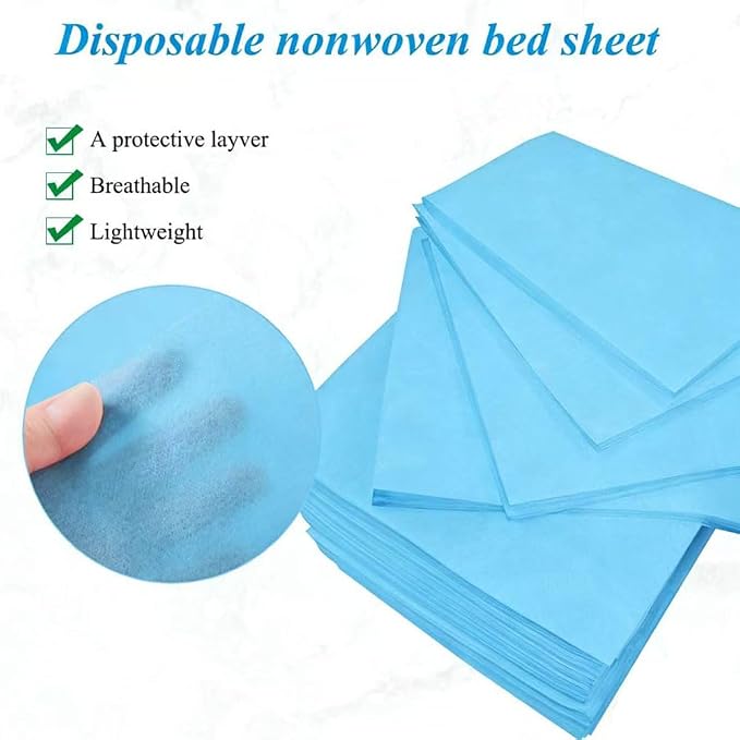 100Pcs Disposable Bed Sheets 31.5"x71"Massage Table Sheets Non-Woven Fabric Bed Covers for Ultimate Hygiene and Comfort in Massage,Tattoo, Beauty and Spa Treatments, Breathable & Durable Sheets(Blue)
